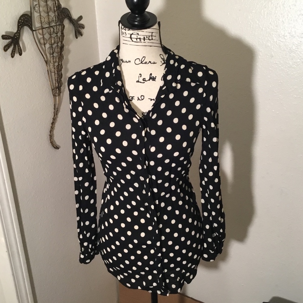 Polka Dot Button Down Blouse - Picture 3 of 6